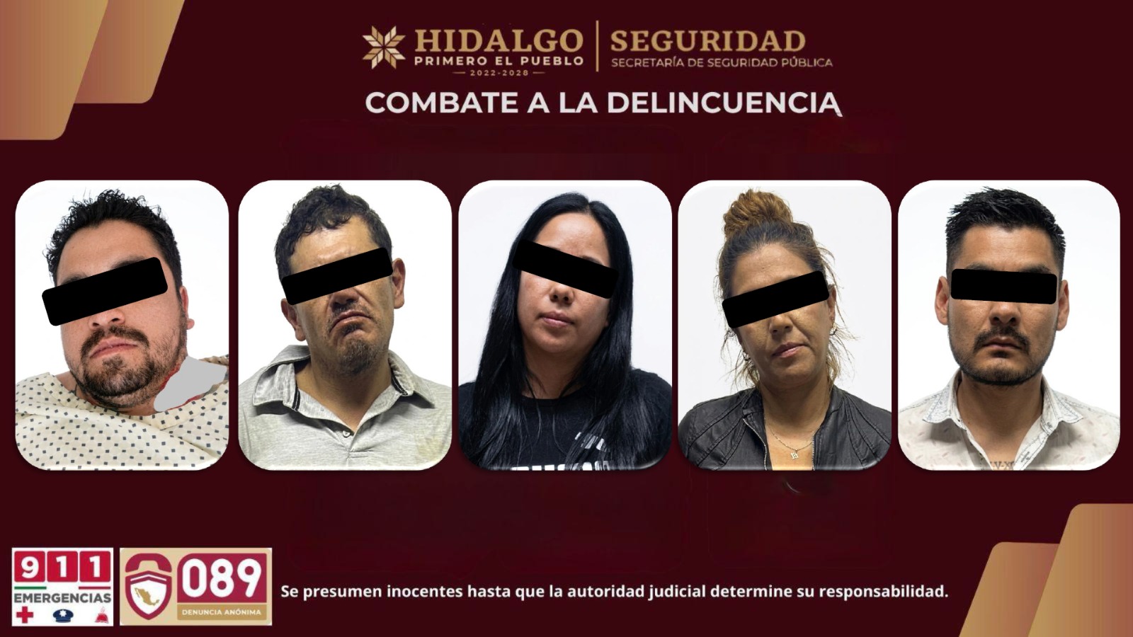 SSPH asegura a cinco involucrados por homicidios en Tlanalapa